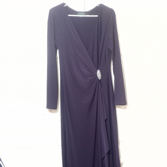 Ralph Lauren Evening Dresses & Skirts - RALPH LAUREN Purple with Rhinestone Pin Accent Long Sleeve Evening Gown Size 12